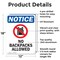 Signmission No Backpacks Allowed, 12 in W x Rectangle, Aluminum OS-2PACK-NS-A-1218-V-14388 - alternate 2